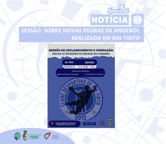 SESSÃO SOBRE NOVAS REGRAS DE ANDEBOL REALIZADA EM RIO TINTO